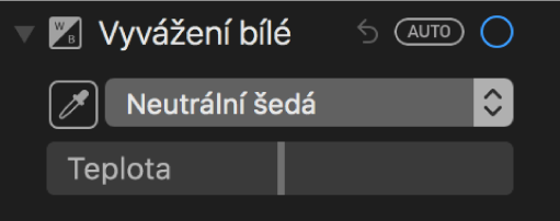 Ovládací prvky Vyvážení bílé na panelu Úpravy