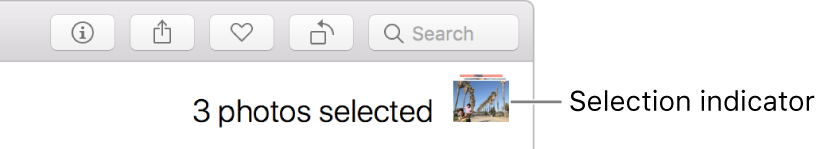 A selection indicator showing that three photos are selected.
