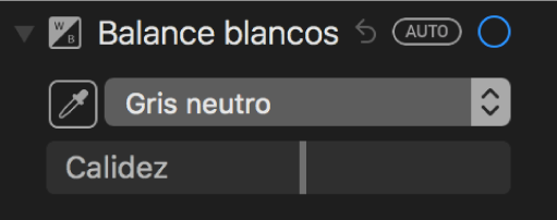 Los controles de “Balance de blancos” en el panel Ajustar.