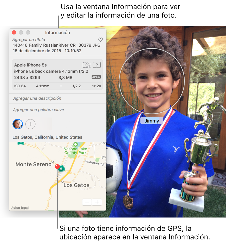La ventana Información de una foto.