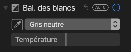 Les commandes de balance des blancs dans la sous-fenêtre Ajuster.