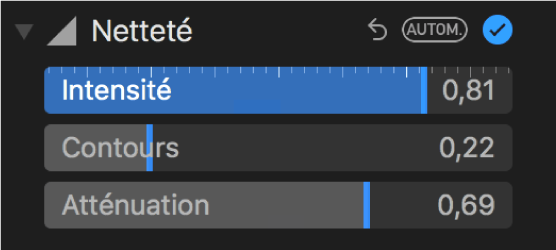 Les commandes Netteté dans la sous-fenêtre Ajuster.