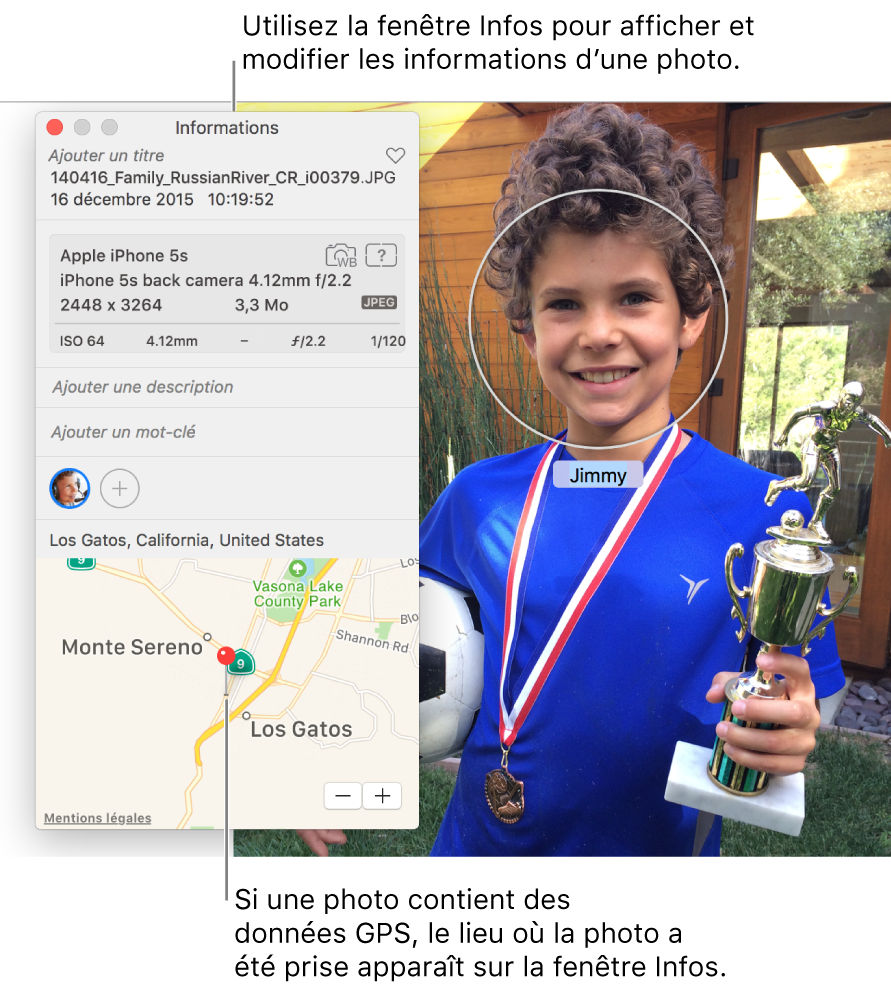 La fenêtre d’informations d’une photo.
