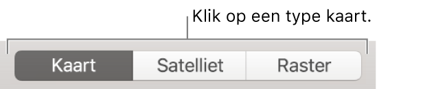 De knoppen 'Kaart', 'Satelliet' en 'Raster'.