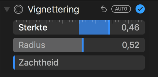 De vignetteringsregelaars in het paneel 'Pas aan'.