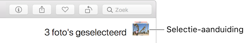 Een selectie-indicator waarbij drie foto's zijn geselecteerd.