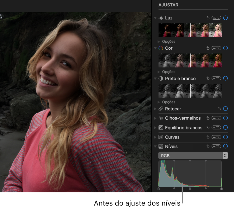 Uma fotografia antes dos ajustes de níveis.
