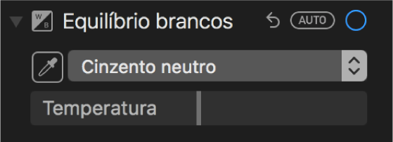 Os controlos do equilíbrio de brancos no painel Ajustar.