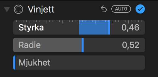 Vinjetteringsreglagen på panelen Justera.