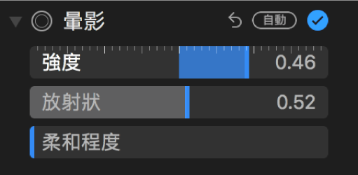 「調整」面板中的「暈影」控制項目。