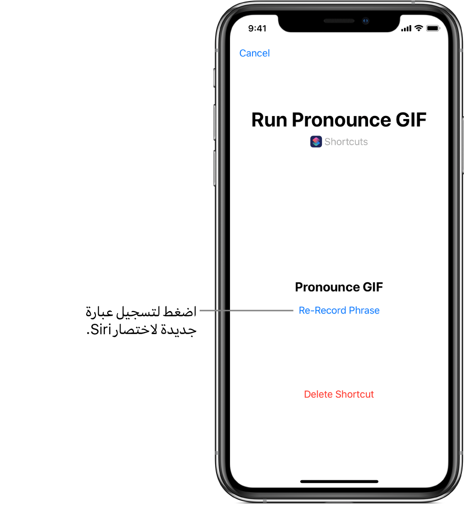 زر إعادة تسجيل في شاشة Siri.