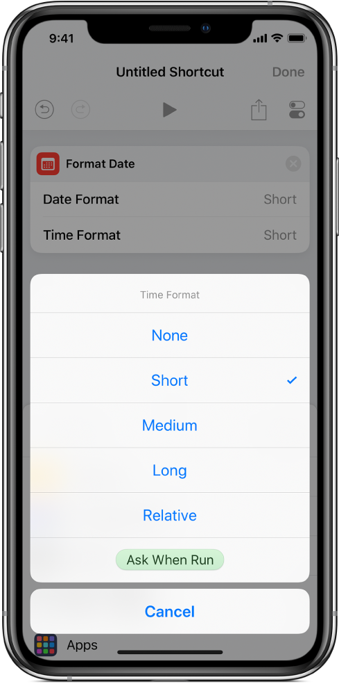 Time Format options dialog.