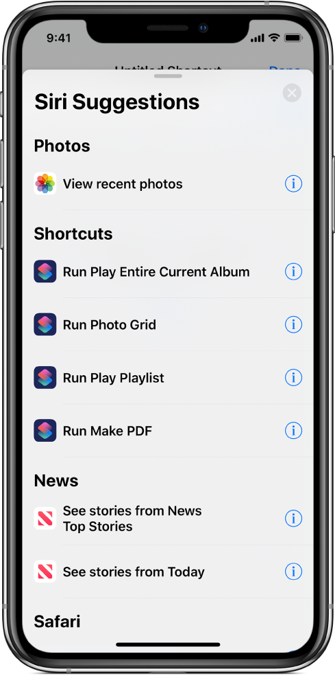 Actions suggested by Siri.