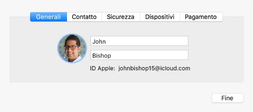 La finestra di dialogo “Dettagli account” delle preferenze iCloud