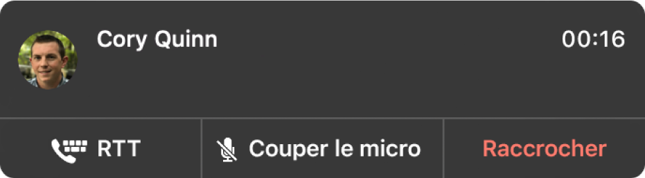 Une notification d’un appel RTT entrant.