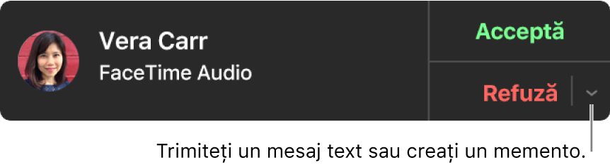 Faceți clic pe săgeata de lângă Respinge din notificare pentru a crea un mesaj text sau creați un memento.