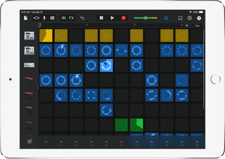 Figura. Tablatura de Live Loops con celdas reproduciéndose.