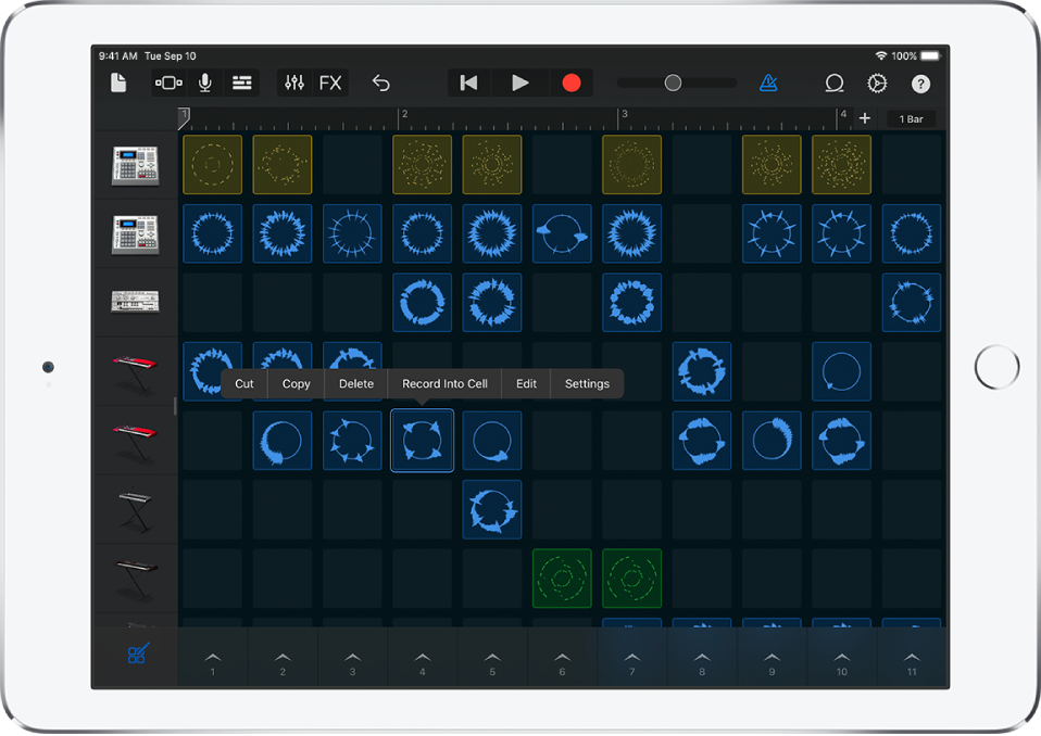 Figura. Grade Live Loops com a edição de células ativada.