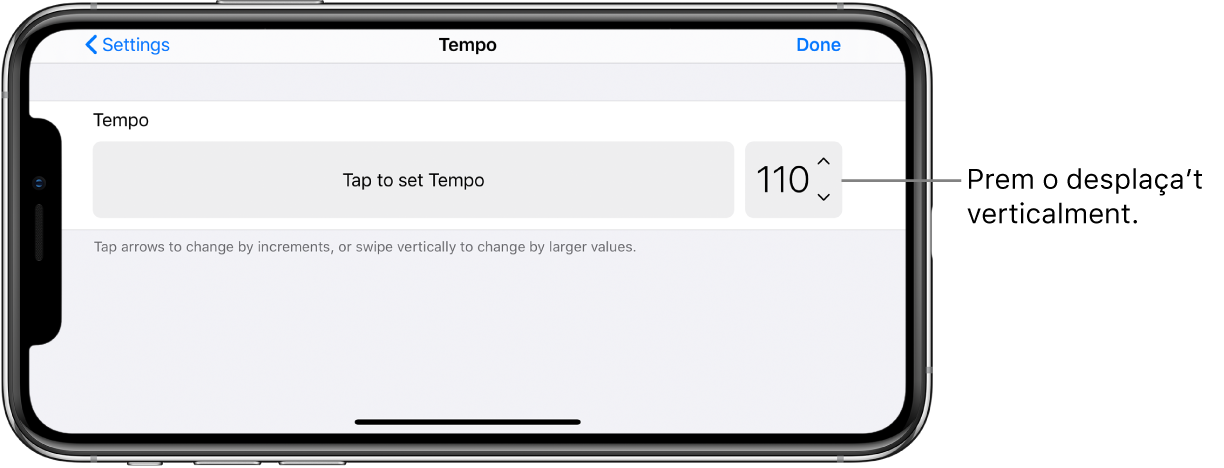 Controls de tempo a la configuració de la cançó