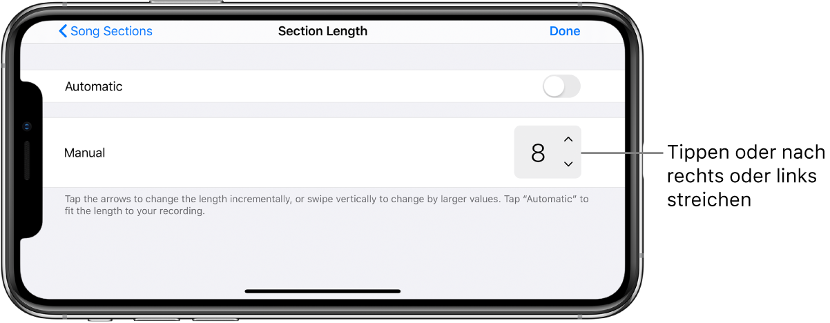 Steuerelemente für das Ändern der Länge eines Songabschnitts