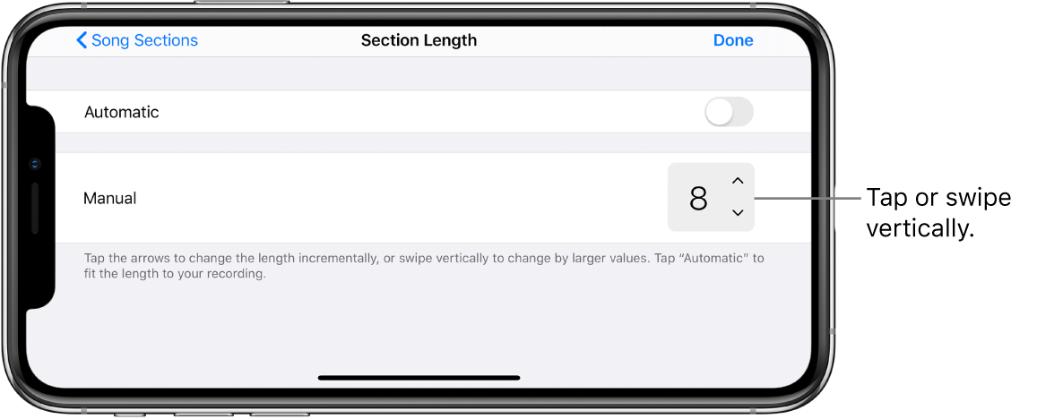 Controls for changing the length of a song section