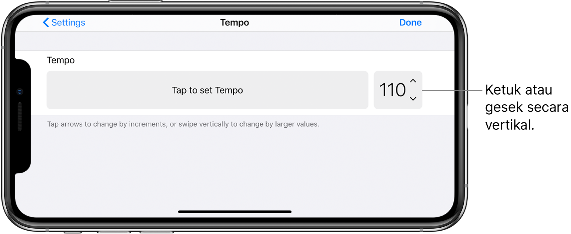 Kontrol tempo di pengaturan Lagu