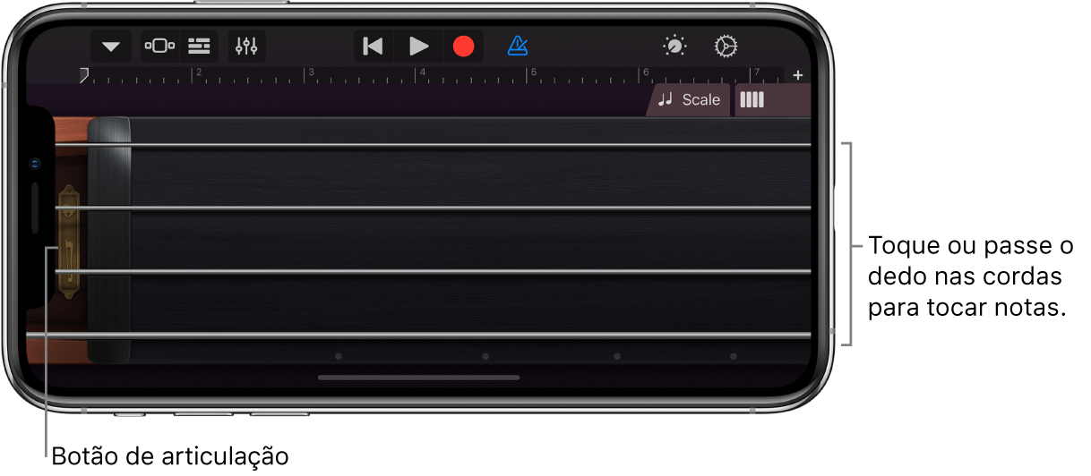 Visualização de notas no Instrumento Touch Cordas