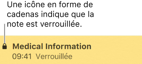 Note verrouillée avec une icône de cadenas à l’extrémité gauche.