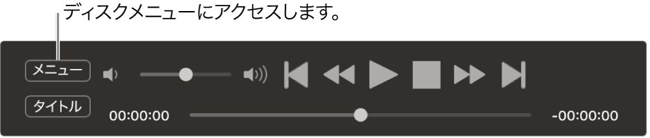 「DVDプレーヤー」コントローラの左上隅にメニューボタンがあります。ディスクメニューにアクセスするには、「メニュー」ボタンをクリックします。