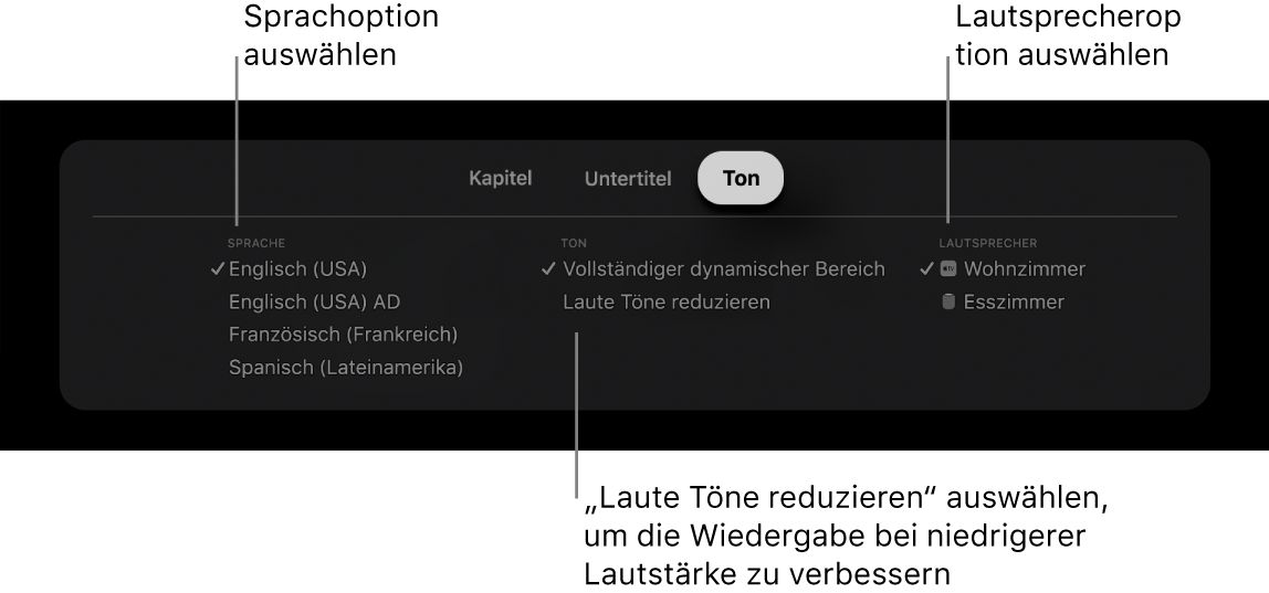 Menü „Audio“ während der Wiedergabe