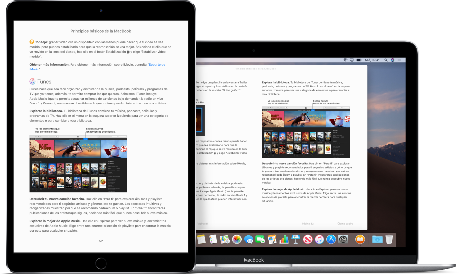 Un libro en la misma página en la app Libros en un iPad y una Mac.