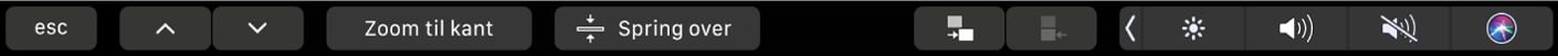 Touch Bar til Keynote med pileknapperne, knappen Zoom til kant, knappen spring lysbillede over, knappen ryk lysbillede ind og knappen ryk lysbillede ud.