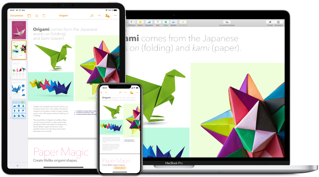 Auf einem MacBook Pro, einem iPad und einem iPhone wird der identische Inhalt angezeigt.