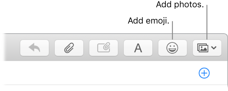 Compose window showing the emoji and photos buttons.