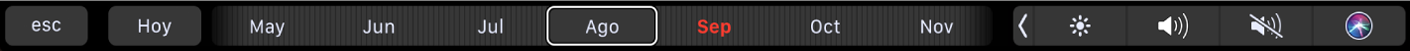 Touch Bar de Calendario con el botón Hoy y un regulador que permite seleccionar un mes.