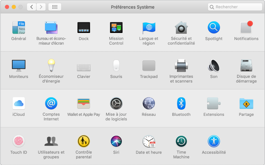 La fenêtre Préférences Système.