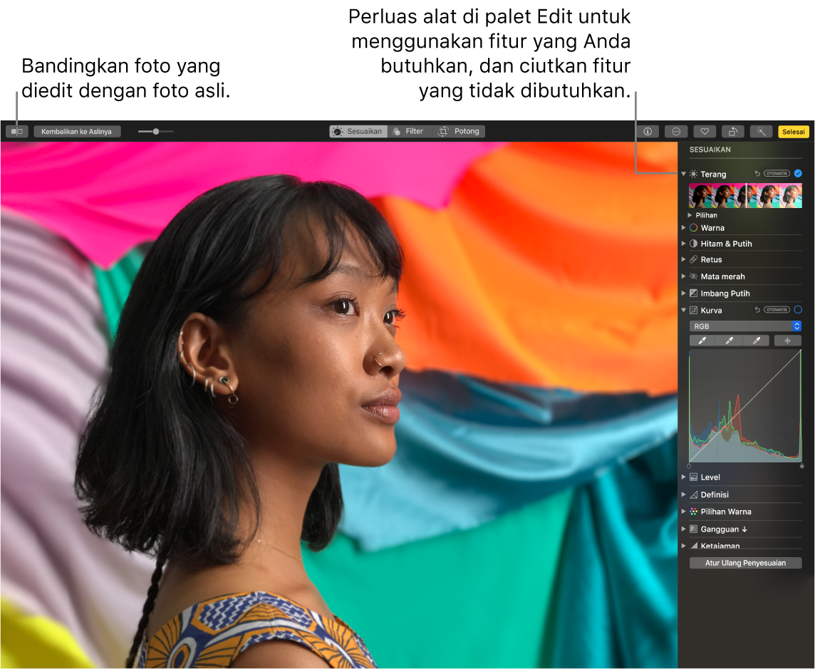 Jendela Foto menampilkan fitur palet Edit baru.