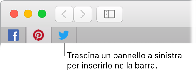 Finestra di Safari che illustra come aggiungere un pannello nella barra dei pannelli.