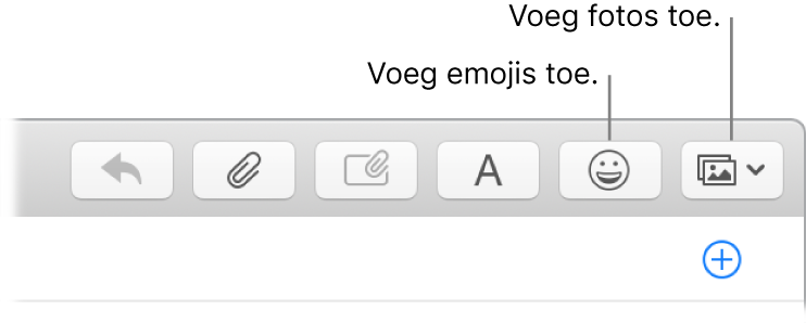 Het venster 'Nieuw' met daarin de knoppen voor emoji en foto's.