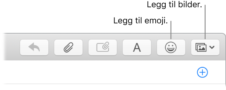 Skrive-vindu som viser emoji- og bilder-knappene.