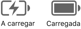 Ícones de estado da bateria a carregar e carregada.