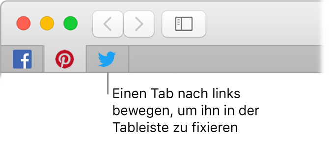 Safari-Fenster, in dem ein Tab in der Tableiste angeheftet wird.