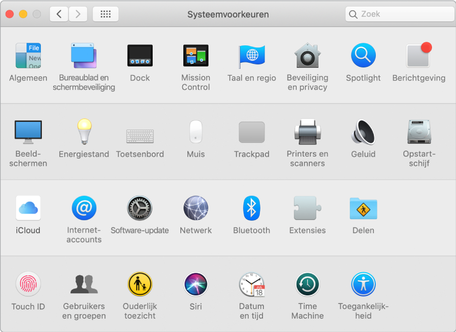 Het venster 'Systeemvoorkeuren'.
