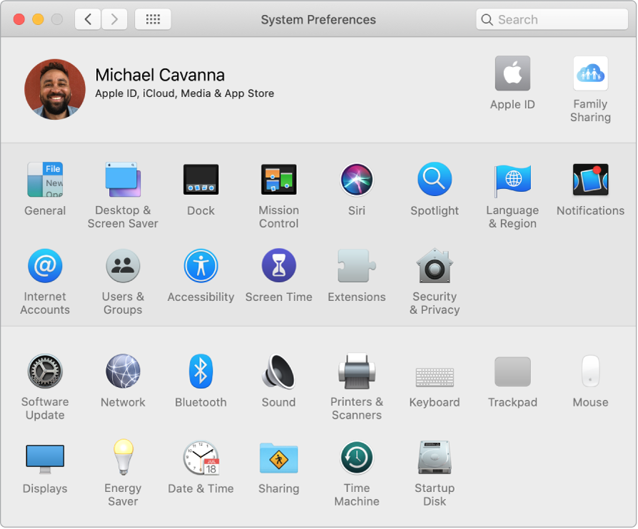 The System Preferences window