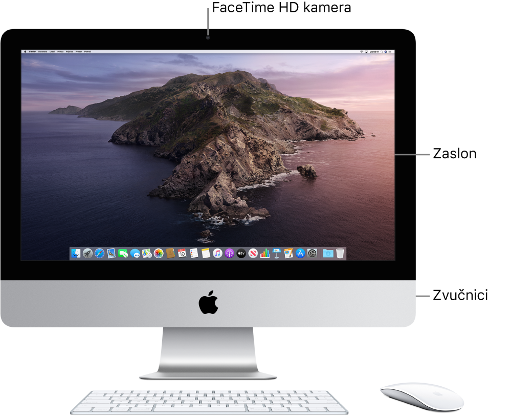 Prednja strana iMac računala sa zaslonom, kamerom i zvučnicima.