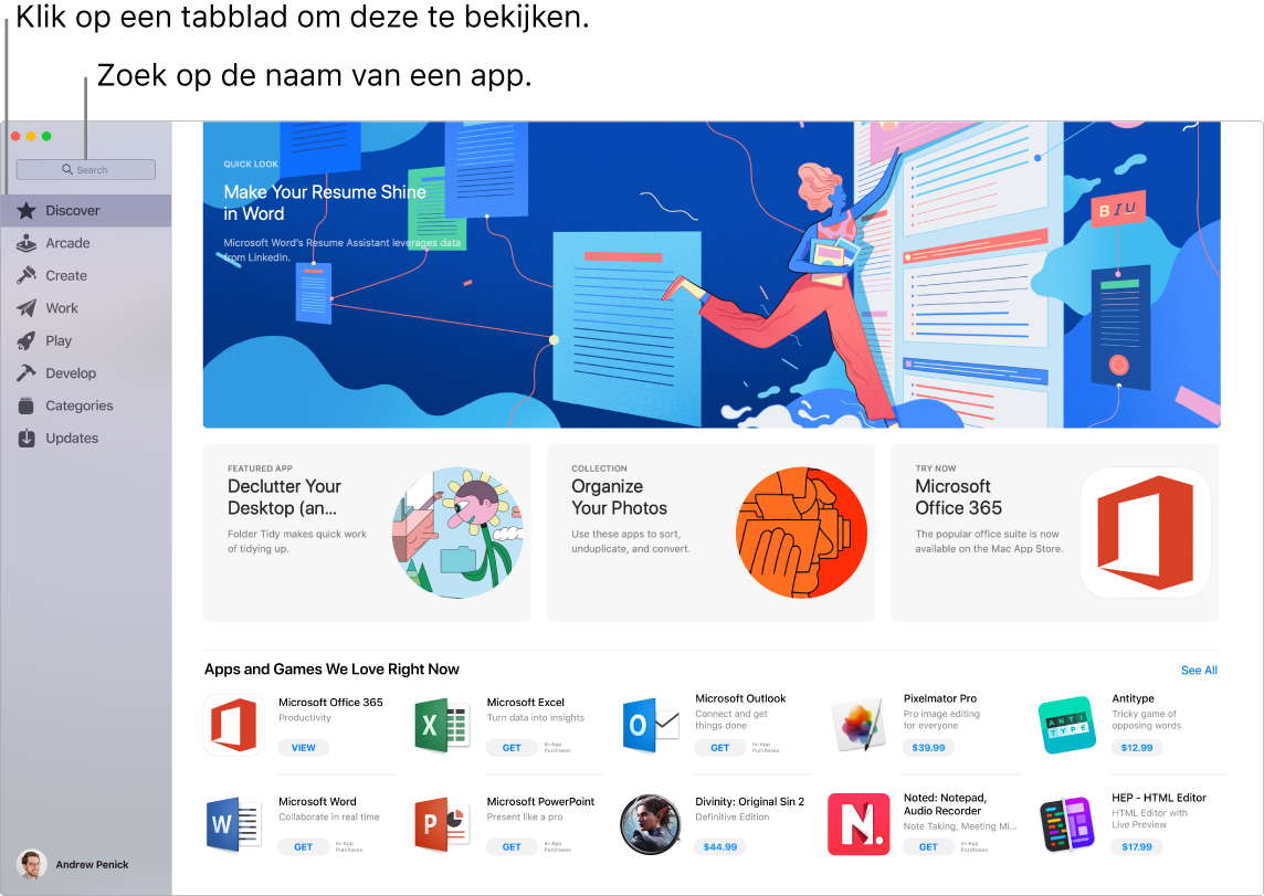 App Store-venster met daarin het zoekveld.