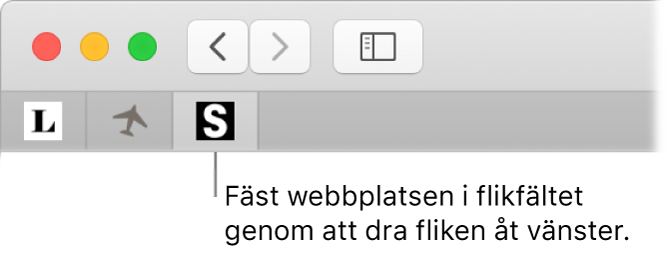 Ett Safari-fönster som visar hur du fäster en flik i flikfältet.