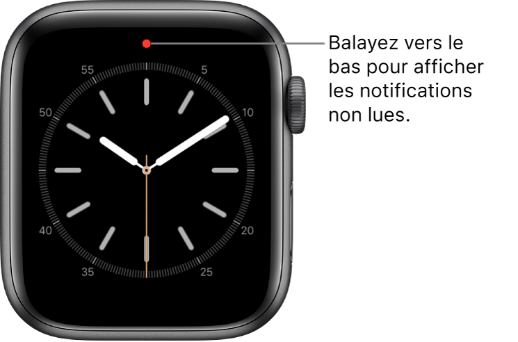 Un point rouge s’affiche en haut au centre de l’écran lorsque vous avez une notification non lue.