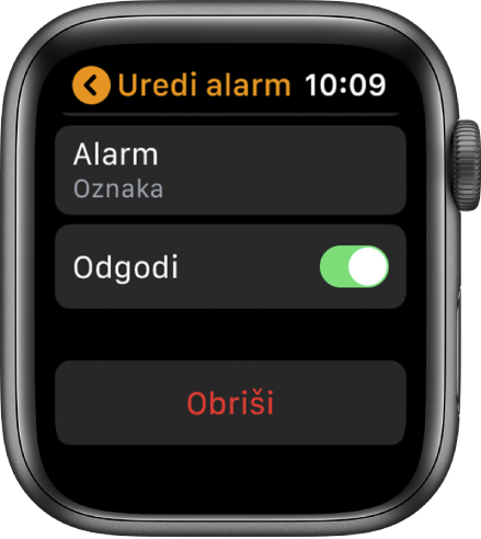 Uređivanje zaslona Alarma s tipkom za brisanje pri dnu zaslona.