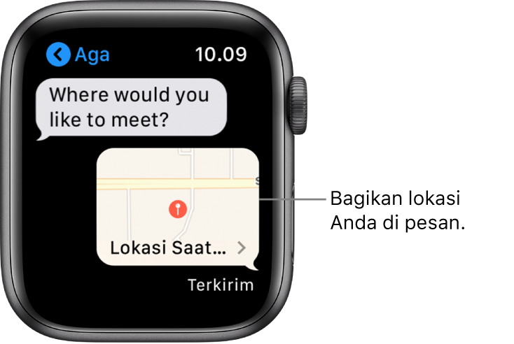 Layar Pesan menampilkan peta lokasi pengirim.